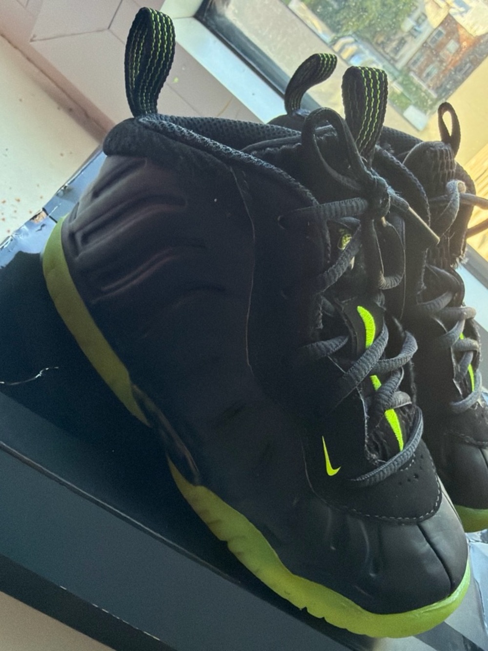 Nike Kids Black Sneakers with Neon Green Accents